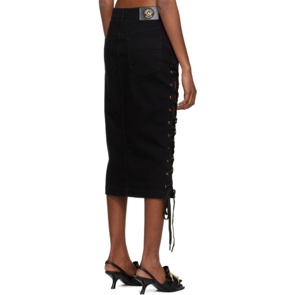 베르사체 베르사체 진 꾸뛰르 베르사체 Versace Jeans Couture Black Lace-Up Denim Midi Skirt 231202F092002