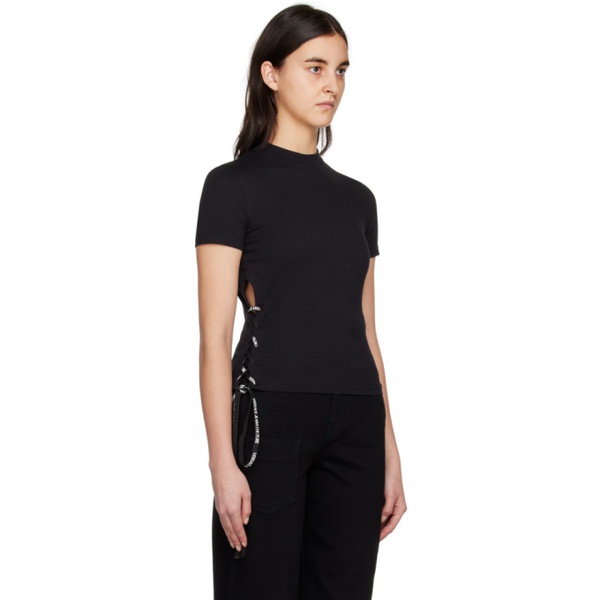 베르사체 베르사체 진 꾸뛰르 베르사체 Versace Jeans Couture Black Lace-Up T-Shirt 231202F110024