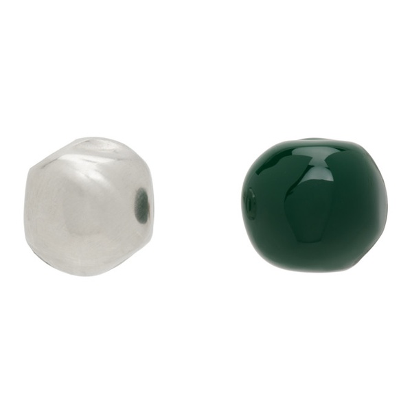 질샌더 질샌더 Jil Sander Silver & Green Stud Earrings 231249M144004