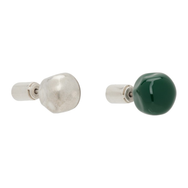 질샌더 질샌더 Jil Sander Silver & Green Stud Earrings 231249M144004