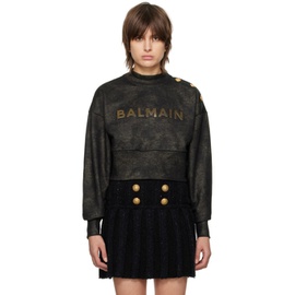 발망 Balmain Black Cropped Sweatshirt 231251F098003
