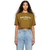 발망 Balmain Khaki Cropped T-Shirt 231251F110040