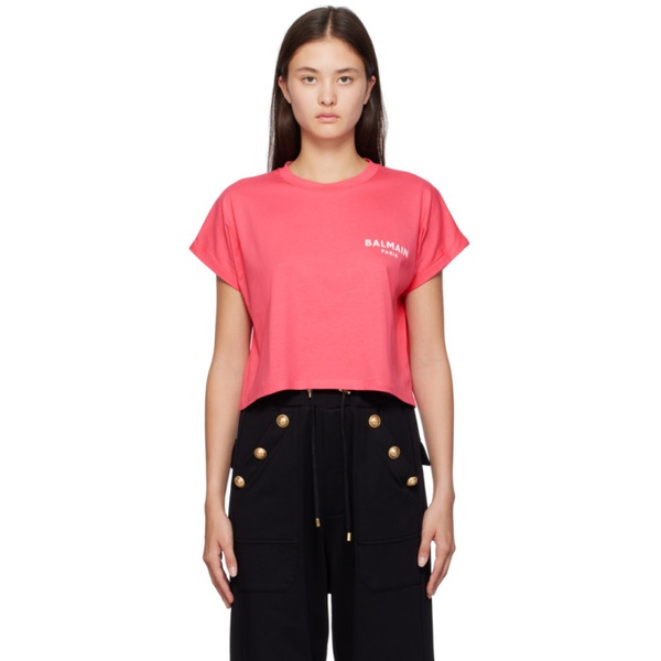 발망 발망 Balmain Pink Flock T-Shirt 231251F111052