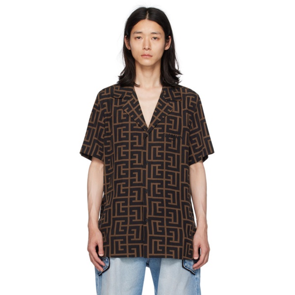 발망 발망 Balmain Brown & Black Printed Shirt 231251M192018