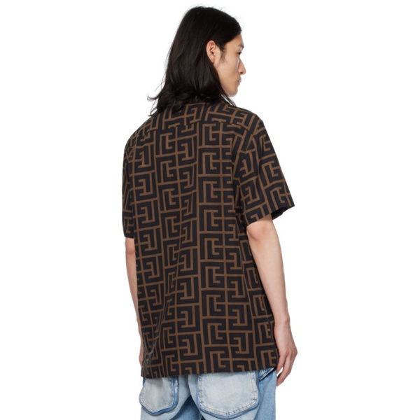 발망 발망 Balmain Brown & Black Printed Shirt 231251M192018