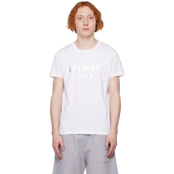 발망 발망 Balmain White Metallic T-Shirt 231251M213012