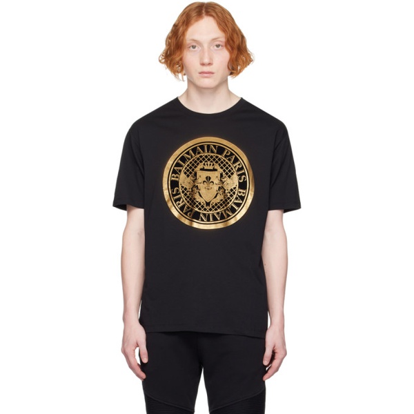 발망 발망 Balmain Black Coin T-Shirt 231251M213018