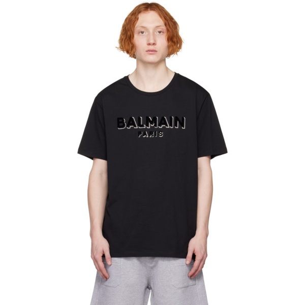 발망 발망 Balmain Black Textured T-Shirt 231251M213026