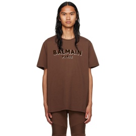 발망 Balmain Brown Flocked T-Shirt 231251M213067
