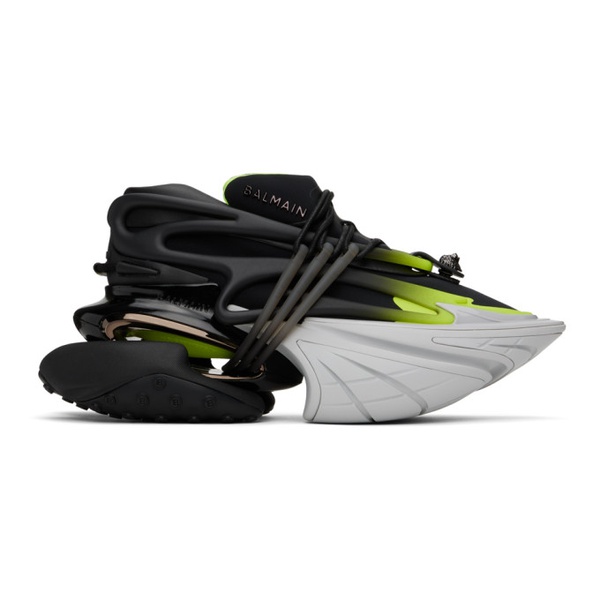 발망 발망 Balmain Black & Green Fluorescent Unicorn Sneakers 231251M237045