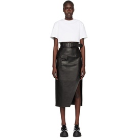 알렉산더맥퀸 Alexander McQueen Black Slashed Leather Midi Skirt 231259F092011