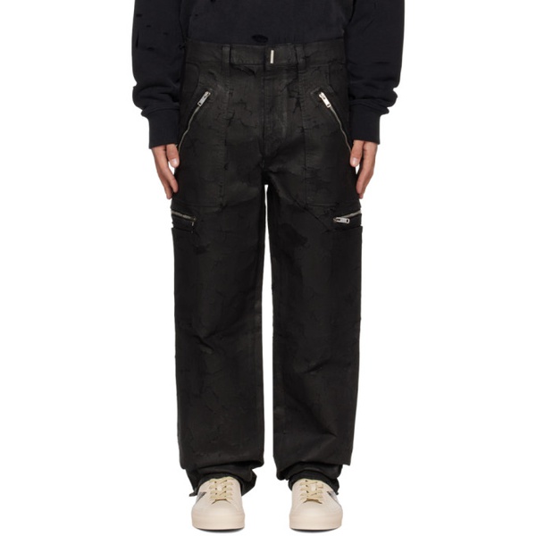 지방시 지방시 Givenchy Black Cracked Denim Cargo Pants 231278M191004