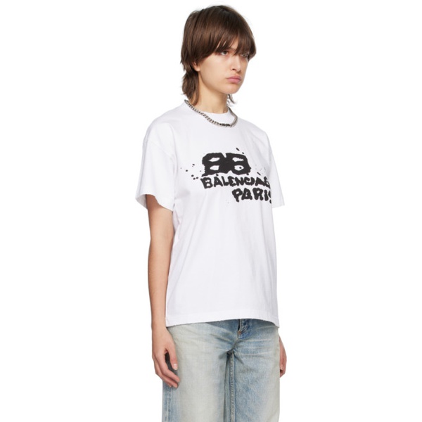 발렌시아가 발렌시아가 Balenciaga White Hand Drawn BB Icon T-Shirt 231342F110008