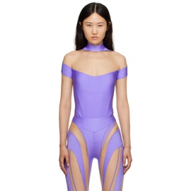 뮈글러 Mugler Purple & Beige Illusion Bodysuit 231345F358048