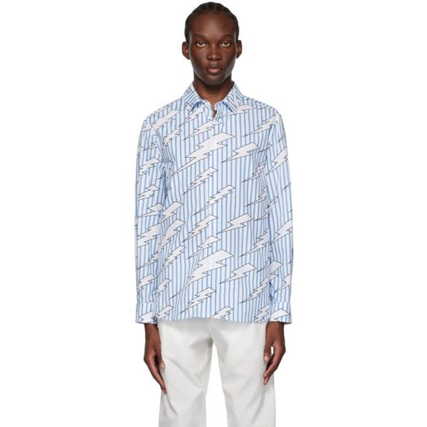 닐바렛 닐바렛 Neil Barrett Blue & White Striped Raining Bolts Shirt 231368M192012
