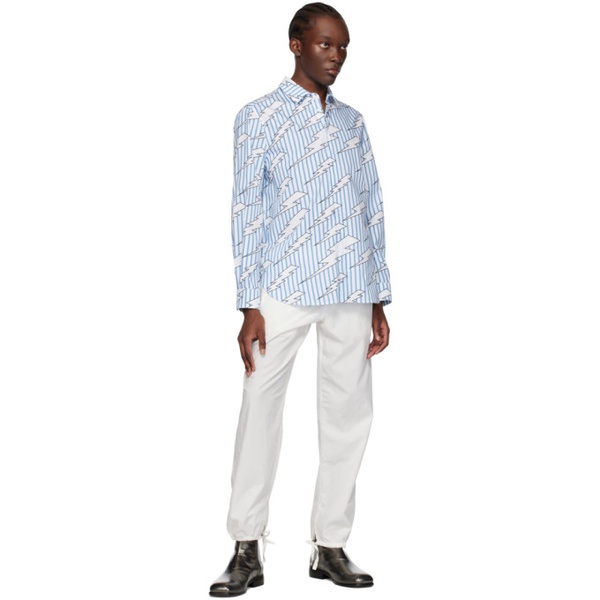 닐바렛 닐바렛 Neil Barrett Blue & White Striped Raining Bolts Shirt 231368M192012