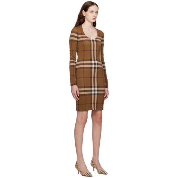 버버리 버버리 Burberry Brown Exaggerated Check Midi Dress 231376F054005