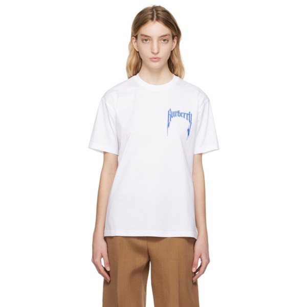 버버리 버버리 Burberry White Print T-Shirt 231376F110017