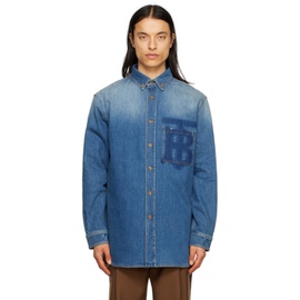 버버리 Burberry Blue Motif Denim Shirt 231376M192044
