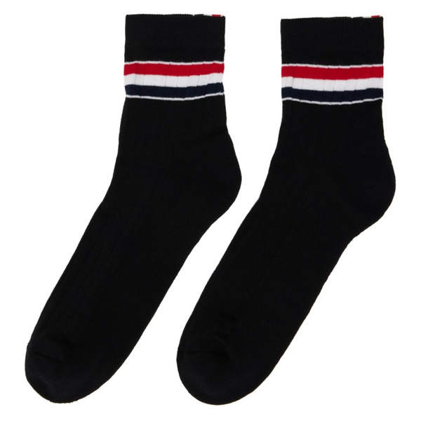 톰브라운 톰브라운 Thom Browne Black Tricolor Socks 231381M220004