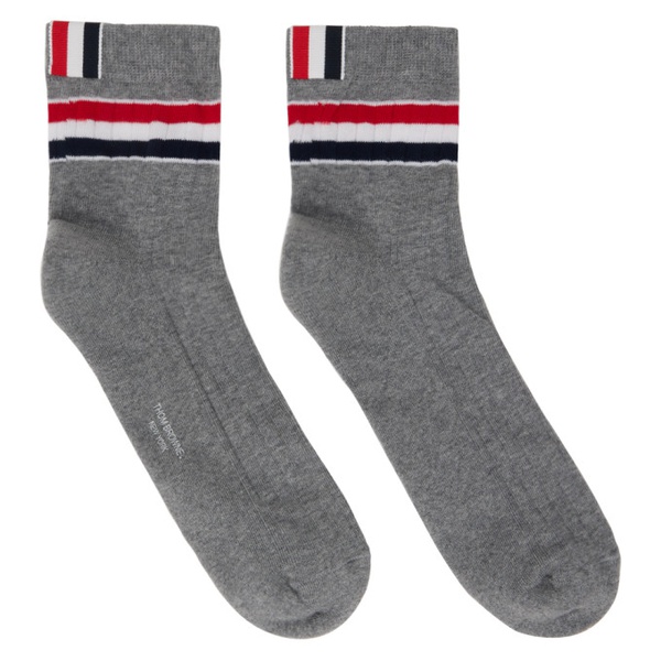 톰브라운 톰브라운 Thom Browne Gray Striped Socks 231381M220006