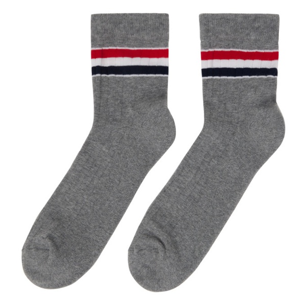 톰브라운 톰브라운 Thom Browne Gray Striped Socks 231381M220006