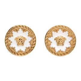 베르사체 Versace Gold & White Medusa Earrings 231404M144012