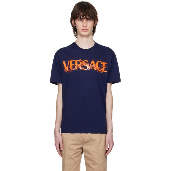 베르사체 베르사체 Versace Navy Barocco T-Shirt 231404M213004