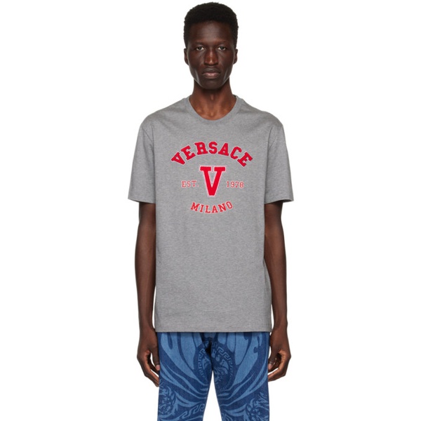 베르사체 베르사체 Versace Gray Varsity T-Shirt 231404M213020