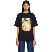 MSGM Black College Cat T-Shirt 231443F110005