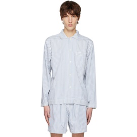 테클라 Tekla White & Blue Striped Pyjama Shirt 231482M218010