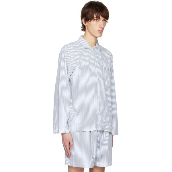  테클라 Tekla White & Blue Striped Pyjama Shirt 231482M218010