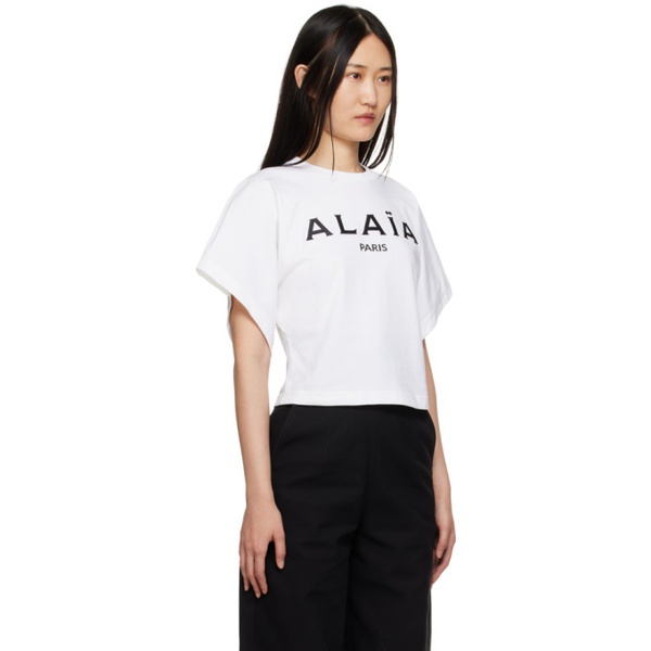  알라이아 ALAIA White Printed T-Shirt 231483F110011