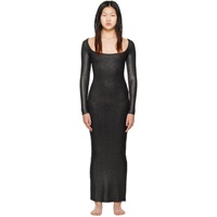 스킴스 SKIMS Black Soft Lounge Shimmer Long Sleeve Maxi Dress 231545F055013