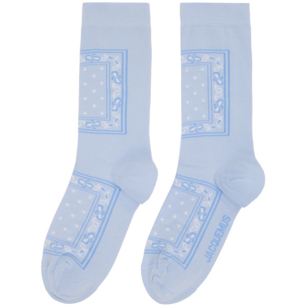  자크뮈스 JACQUEMUS Blue Le Raphia Les Chaussettes Bandana Socks 231553F076047