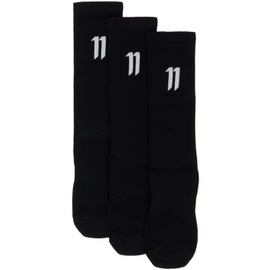 11 바이 보리스 비잔 사베리 11 by 보리스 비잔 사베리 Boris Bidjan Saberi Three-Pack Black Calf-High Socks 231610M220000