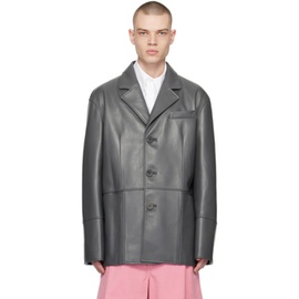 우영미 WOOYOUNGMI Gray Paneled Leather Jacket 231704M181004