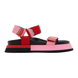 모스키노 Moschino Pink & Red Logo Tape Sandals 231720F124073