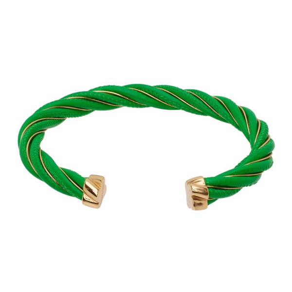 보테가베네타 보테가 베네타 Bottega Veneta Green & Gold Twist Cuff Bracelet 231798F020004