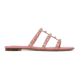 발렌티노 Valentino Garavani Pink Rockstud Flat Sandals 231807F124049