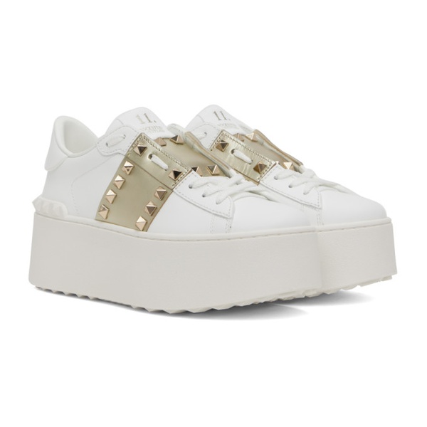  발렌티노 Valentino Garavani White & Gold Rockstud Untitled Sneakers 231807F128023