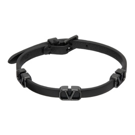 발렌티노 Valentino Garavani Black VLogo Leather Bracelet 231807M142007