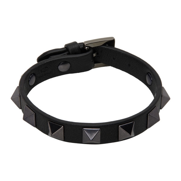  발렌티노 Valentino Garavani Black Leather Rockstud Bracelet 231807M142017