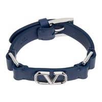 발렌티노 Valentino Garavani Blue Leather VLogo Bracelet 231807M142042