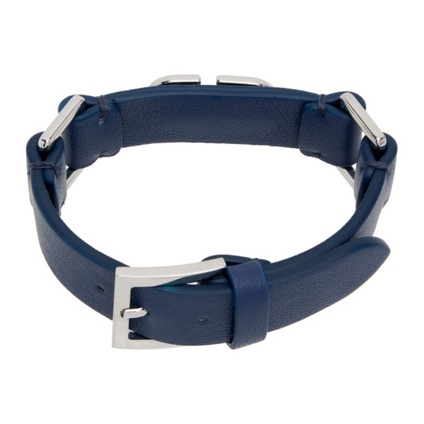  발렌티노 Valentino Garavani Blue Leather VLogo Bracelet 231807M142042