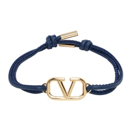 발렌티노 Valentino Garavani Navy VLogo Leather Bracelet 231807M142065