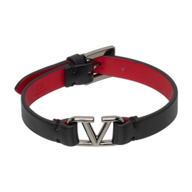발렌티노 Valentino Garavani Black VLogo Signature Leather Bracelet 231807M142086