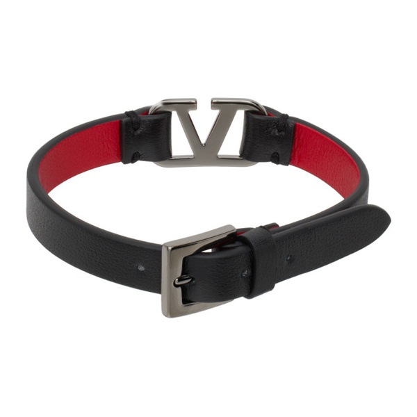  발렌티노 Valentino Garavani Black VLogo Signature Leather Bracelet 231807M142086