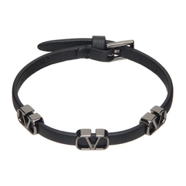 발렌티노 Valentino Garavani Black VLogo Signature Leather Bracelet 231807M142087