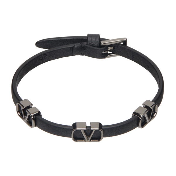  발렌티노 Valentino Garavani Black VLogo Signature Leather Bracelet 231807M142087
